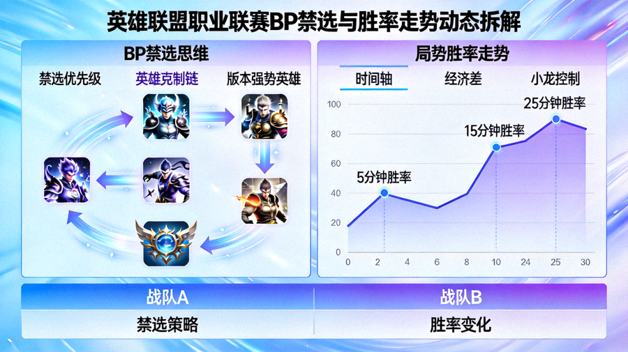 英雄联盟职业联赛BP禁选思维与局势胜率走势动态拆解沙盘画面